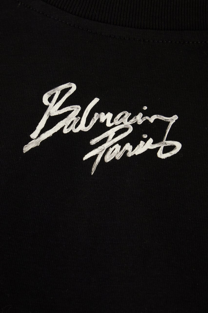 Balmain Cropped Tshirt Paris Nero Zwart