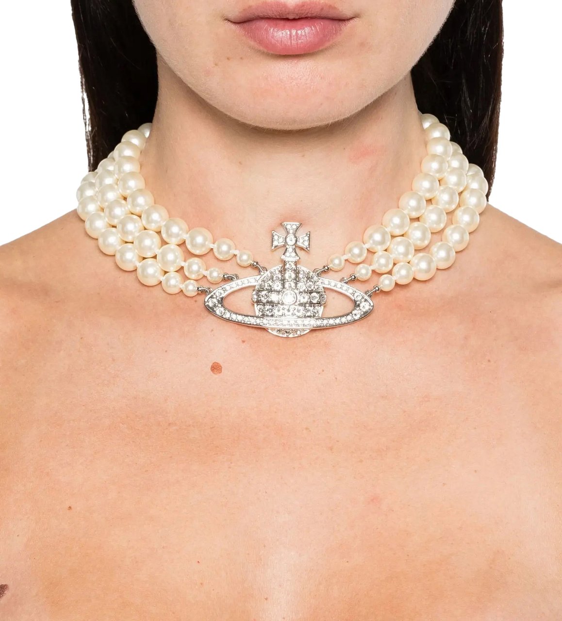 Vivienne Westwood Vivienne Westwood Three Row Pearl Bas Relief Platinum/pearl Zilver