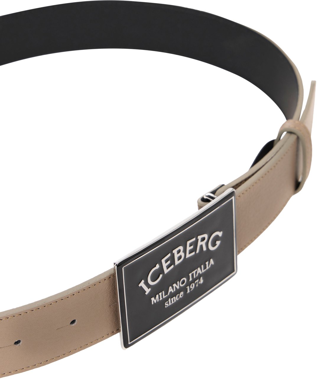 Iceberg Medium gray smooth leather belt with laminated logoed buckle Divers