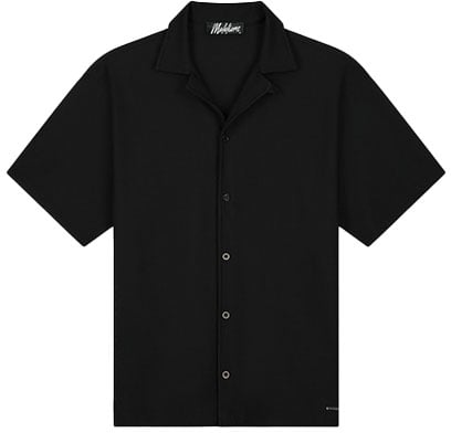 Malelions Ribbed Camp Collar Shirt Zwart