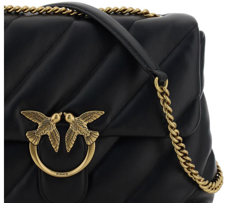Pinko PINKO Black Calf Leather Bos Taurus Shoulder Bag Divers