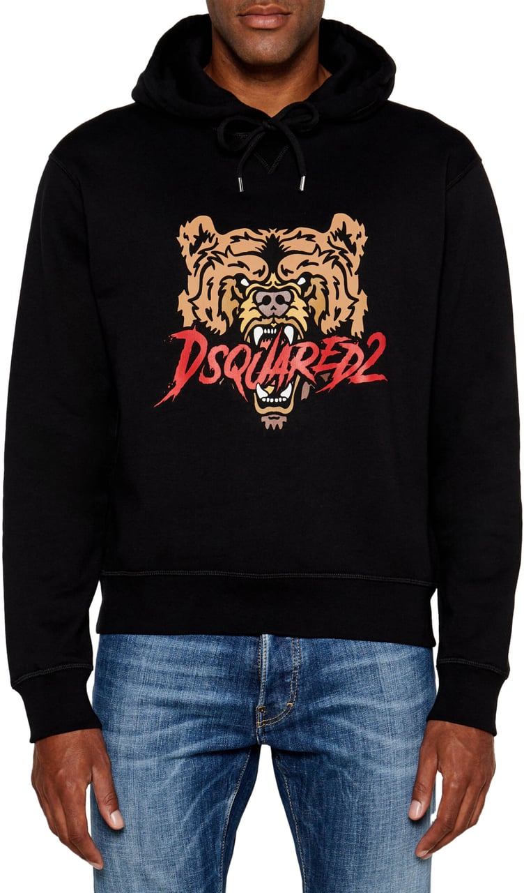Dsquared2 Angry Bear Logo Cool Fit Hoodie Zwart