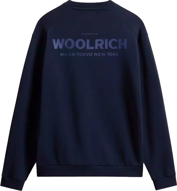 Woolrich Macro Logo Crewneck Melton Blue Blauw