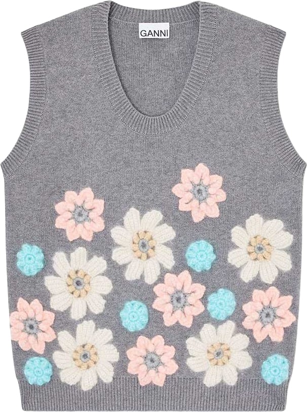 Ganni top grijs bloemen Grijs