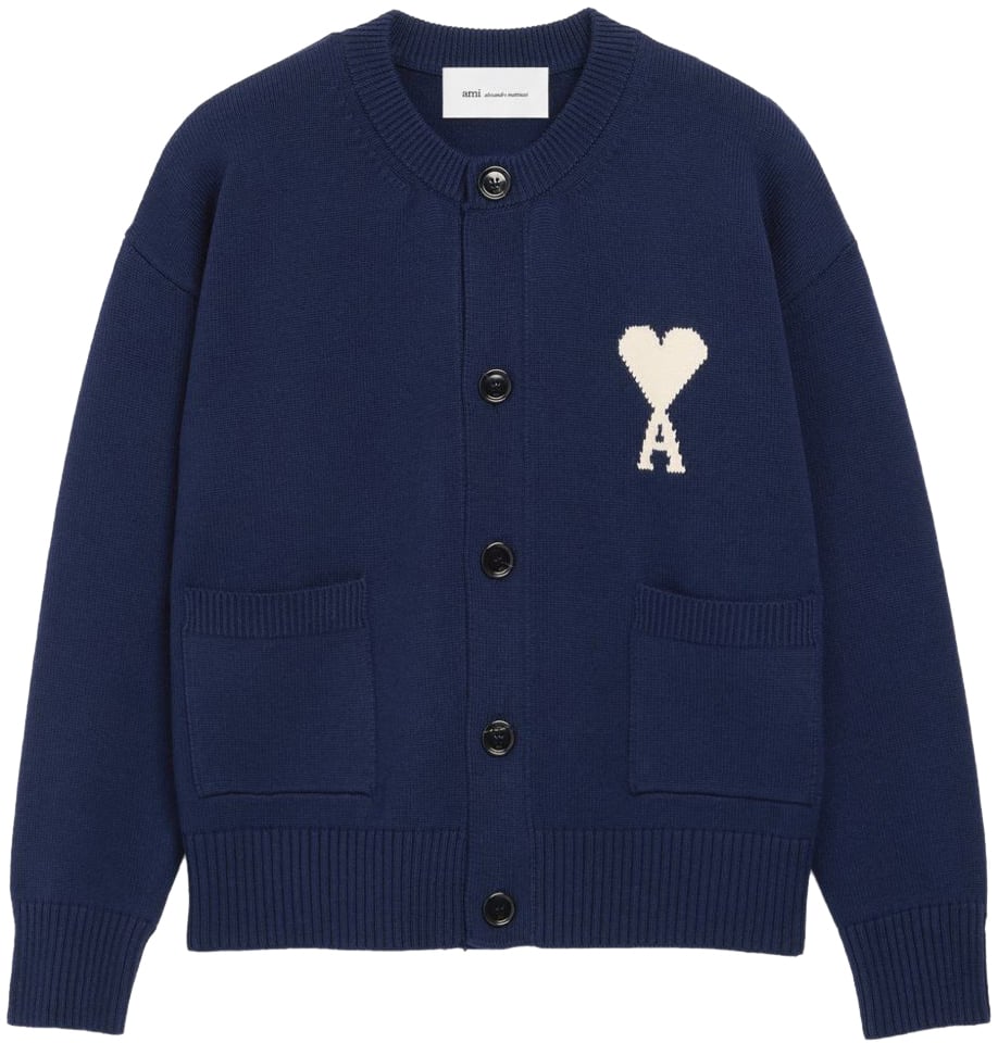 AMI Paris Cardigan Big Heart Blu Blauw