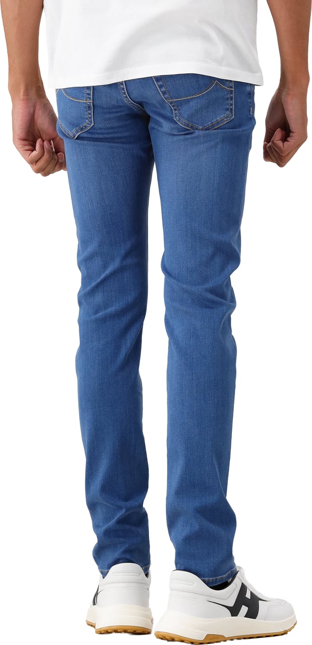 Jacob Cohen Nick slim fit camel streep Blauw