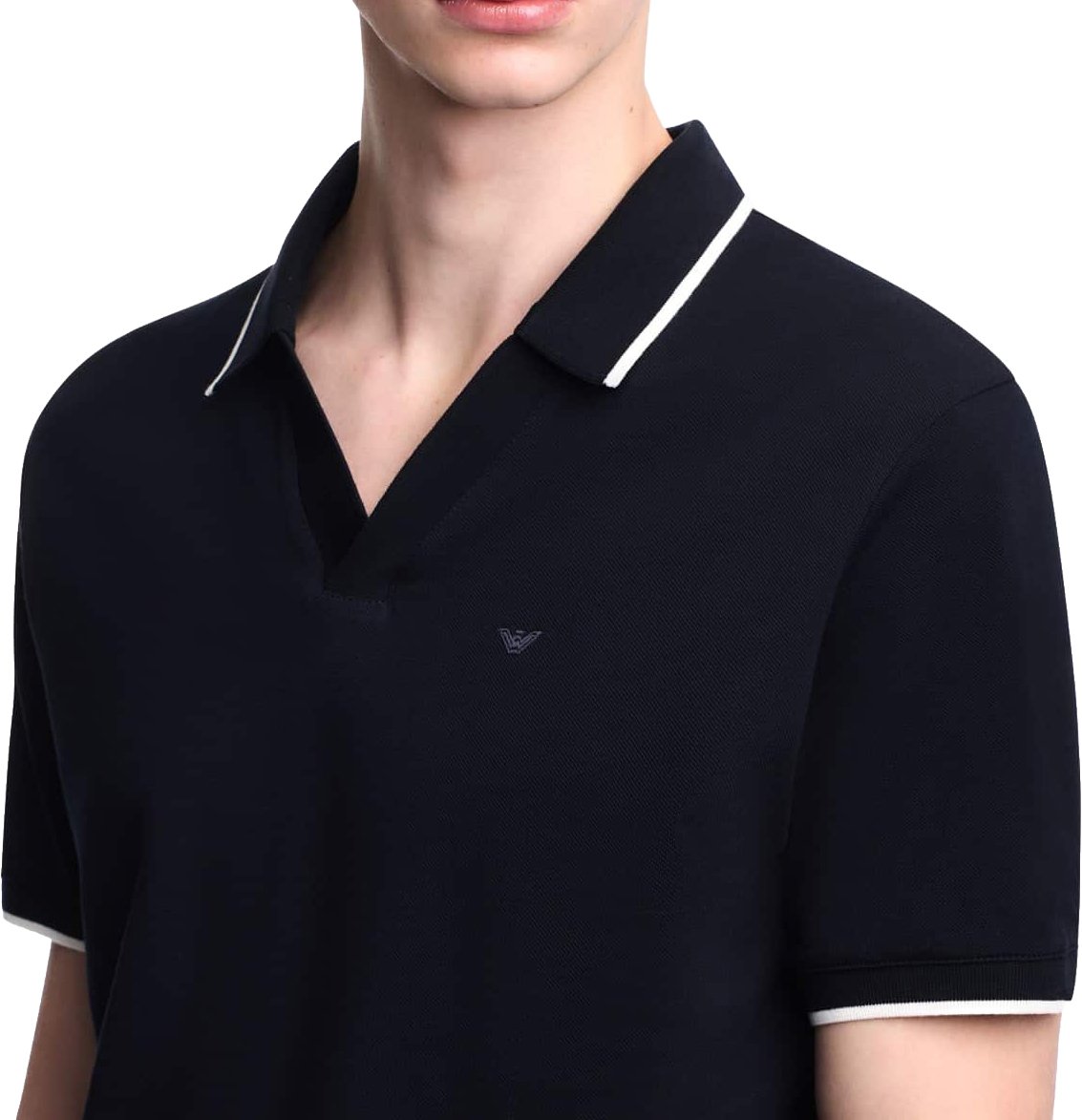 Emporio Armani V-neck Piqué Blue Navy Blauw