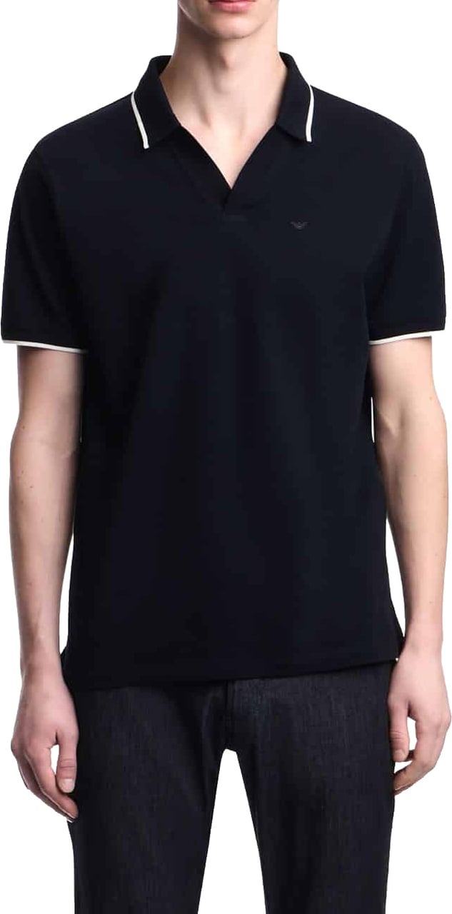 Emporio Armani V-neck Piqué Blue Navy Blauw
