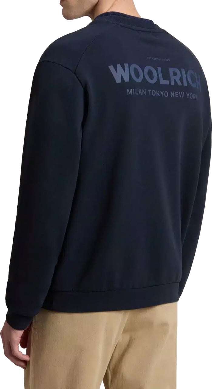 Woolrich Macro Logo Crewneck Melton Blue Blauw