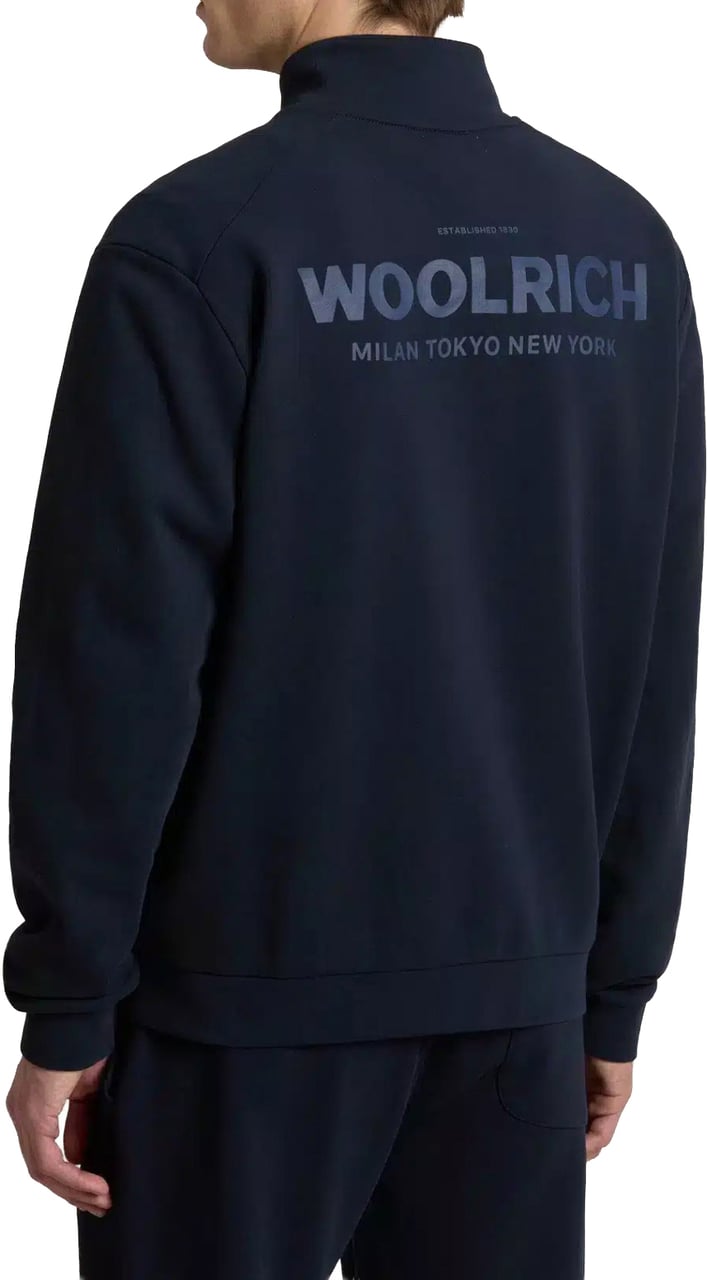Woolrich Macro Logo Full-Zip Track Melton Bl Blauw
