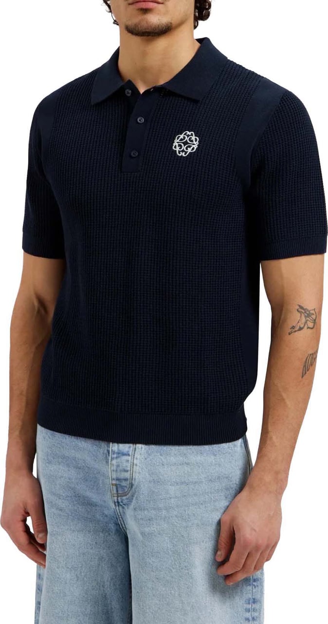 Pure Path Emblem Open Knit Polo 26010811 Blauw