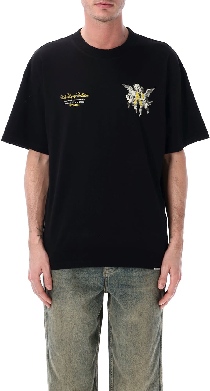 Represent Represent T-Shirt Nera con Logo Cherubini Zwart