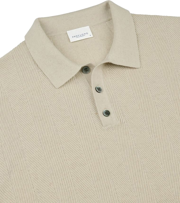 Profuomo Offwhite katoen linnen polo Beige
