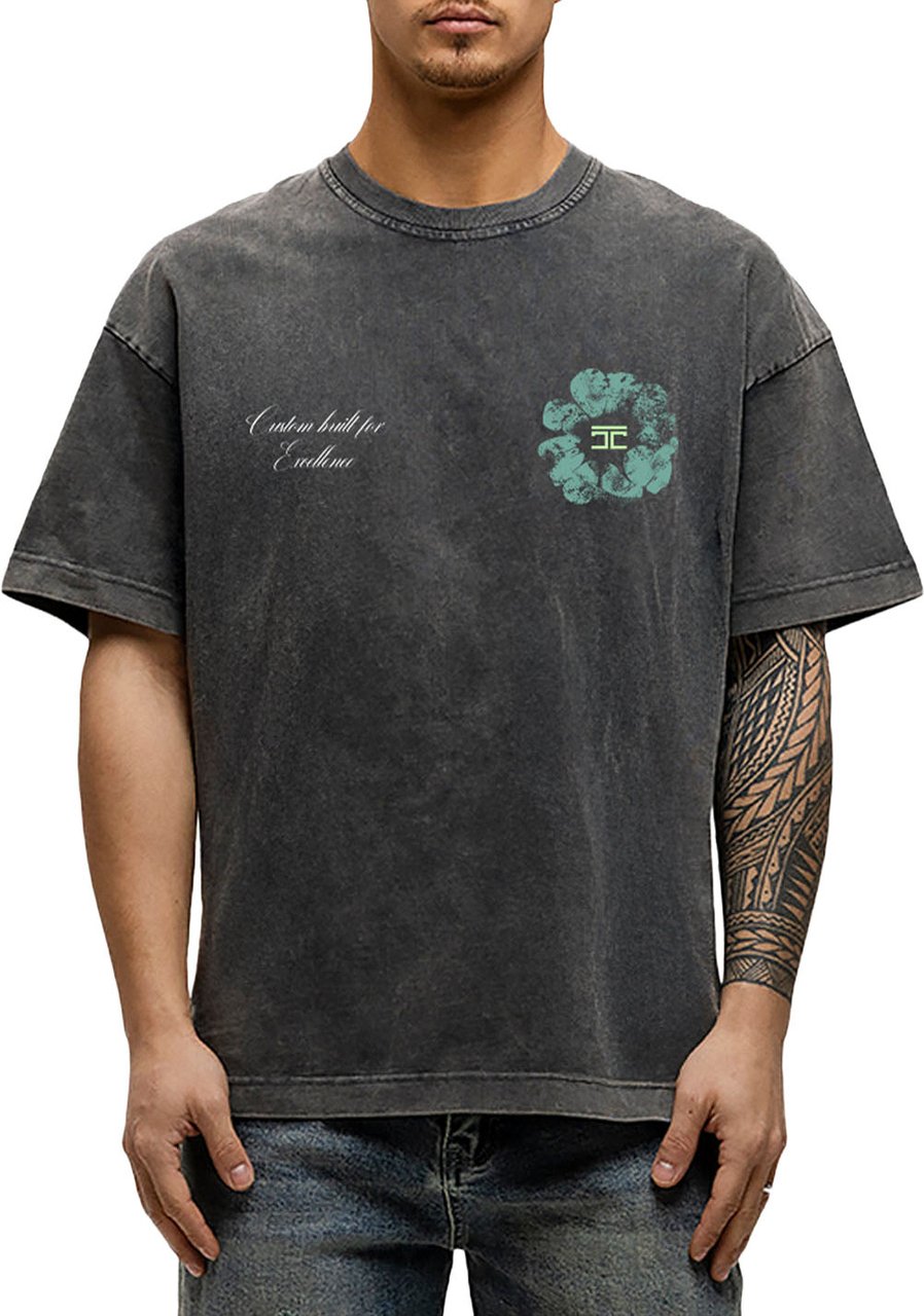 JORCUSTOM Flowers Loose Fit T-Shirt AcidGrey Grijs
