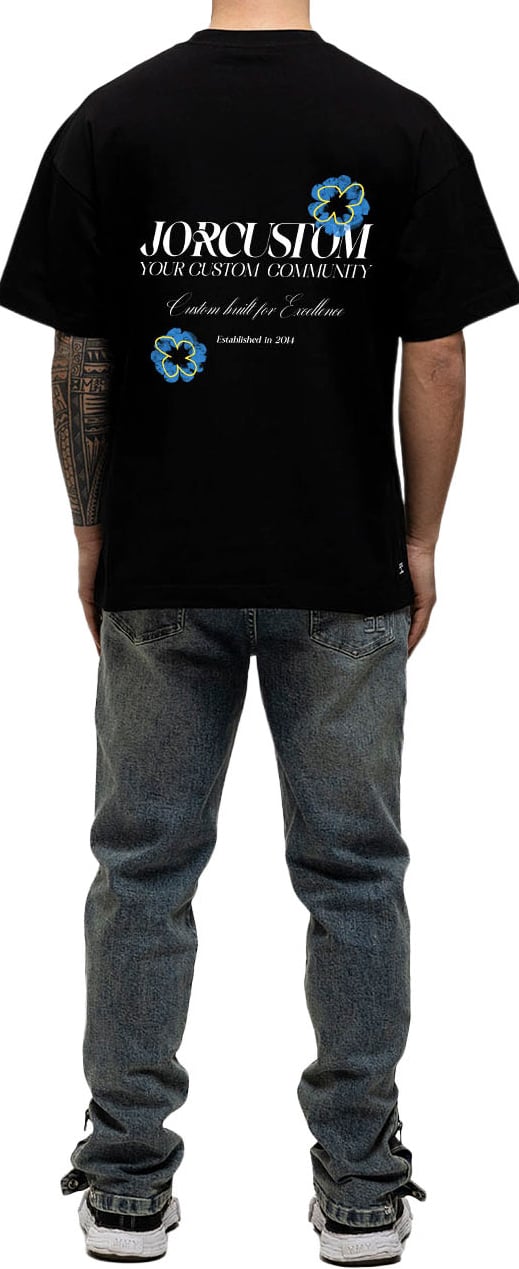 JORCUSTOM Flowers Loose Fit T-Shirt Black Zwart