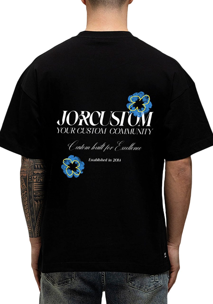 JORCUSTOM Flowers Loose Fit T-Shirt Black Zwart