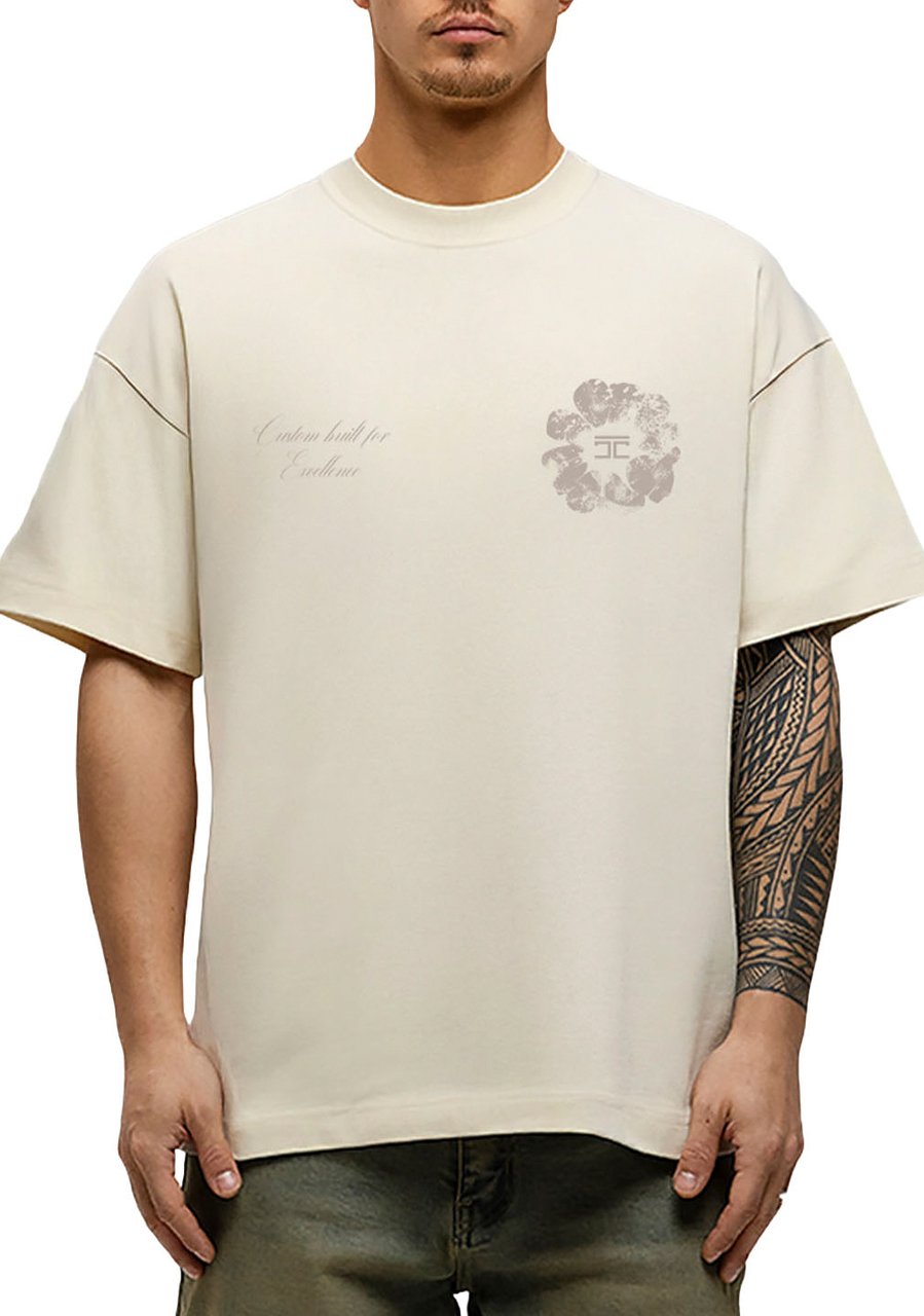JORCUSTOM Flowers Loose Fit T-Shirt Creme Beige