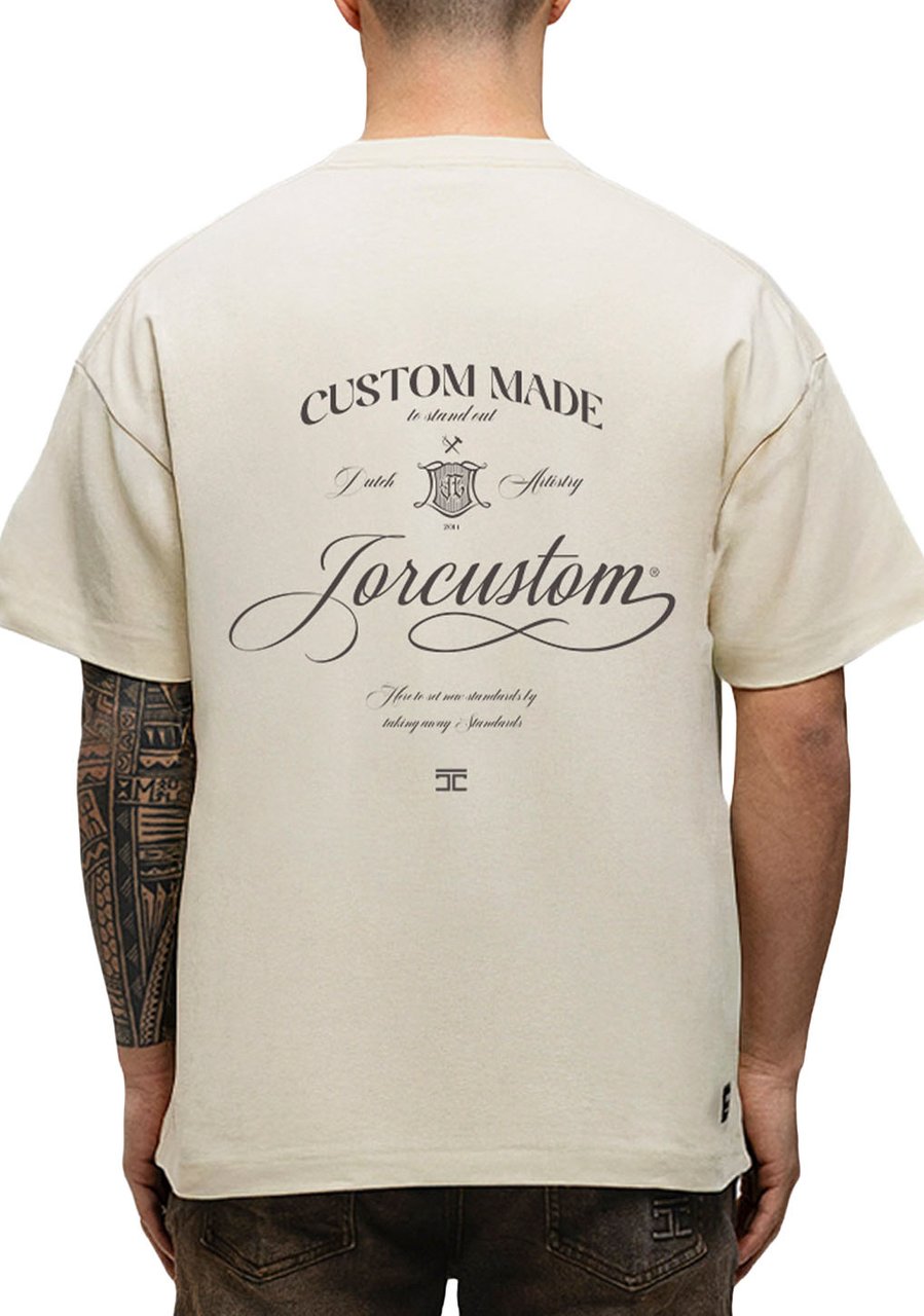 JORCUSTOM Handscri Loose Fit T-Shirt Creme Beige