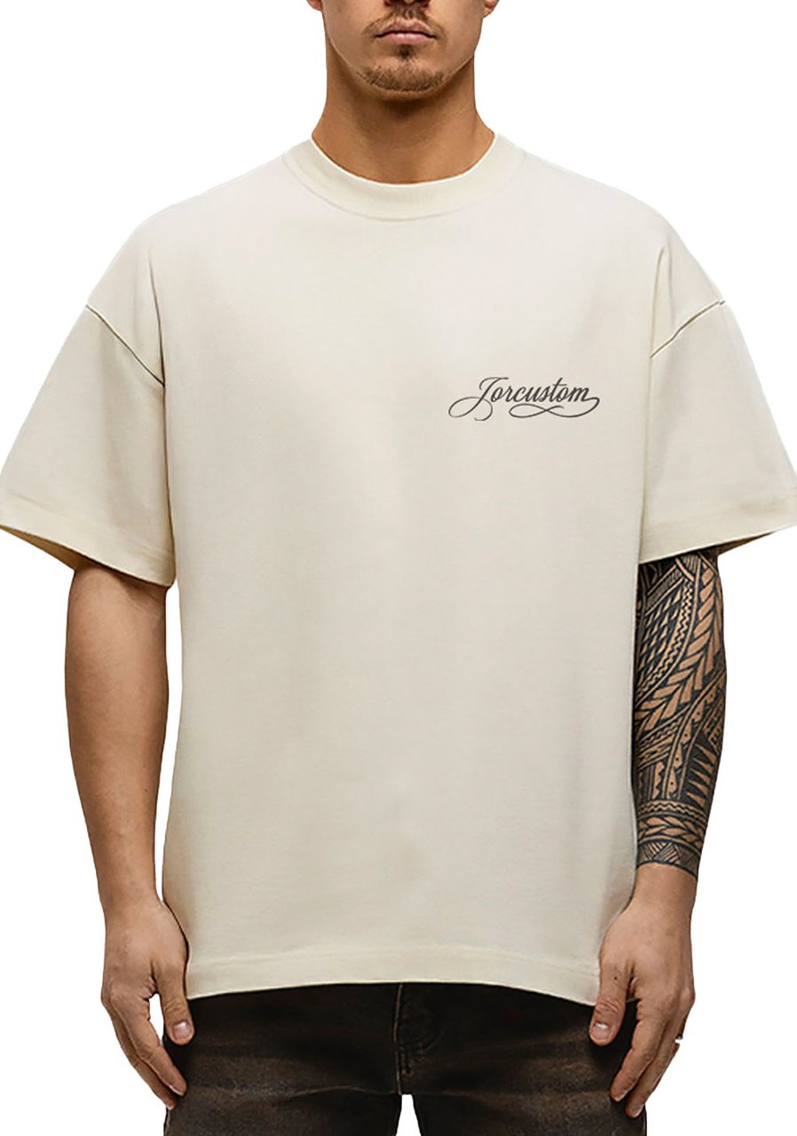 JORCUSTOM Handscri Loose Fit T-Shirt Creme Beige