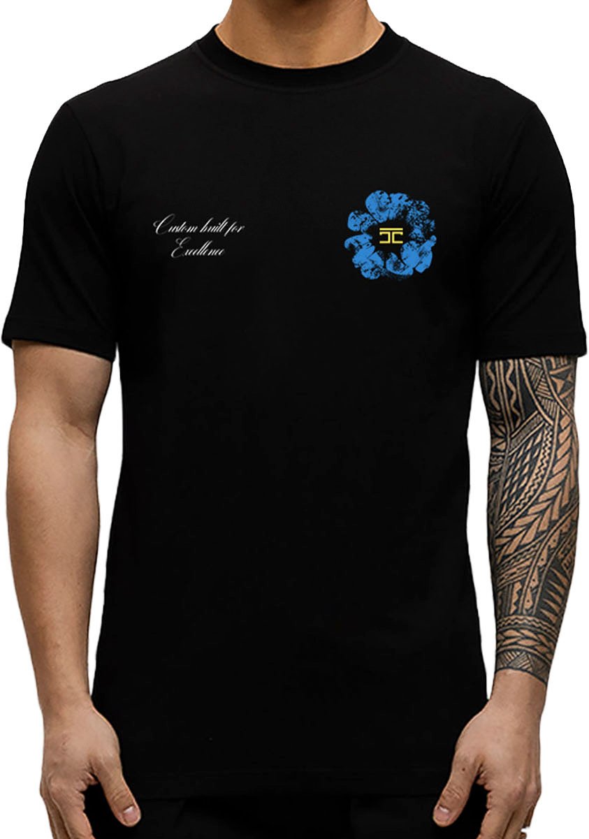 JORCUSTOM Flowers Slim Fit T-Shirt Black Zwart