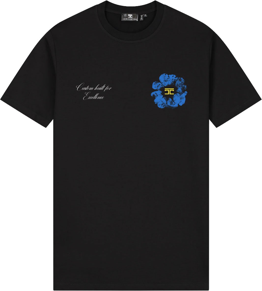 JORCUSTOM Flowers Slim Fit T-Shirt Black Zwart