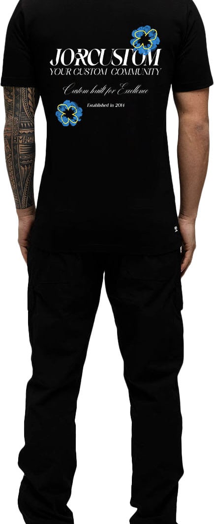 JORCUSTOM Flowers Slim Fit T-Shirt Black Zwart
