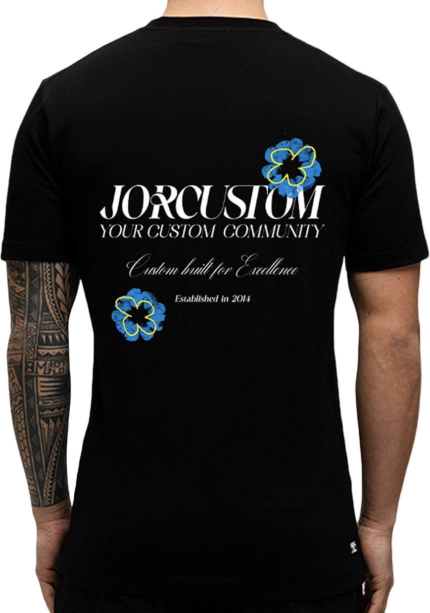 JORCUSTOM Flowers Slim Fit T-Shirt Black Zwart