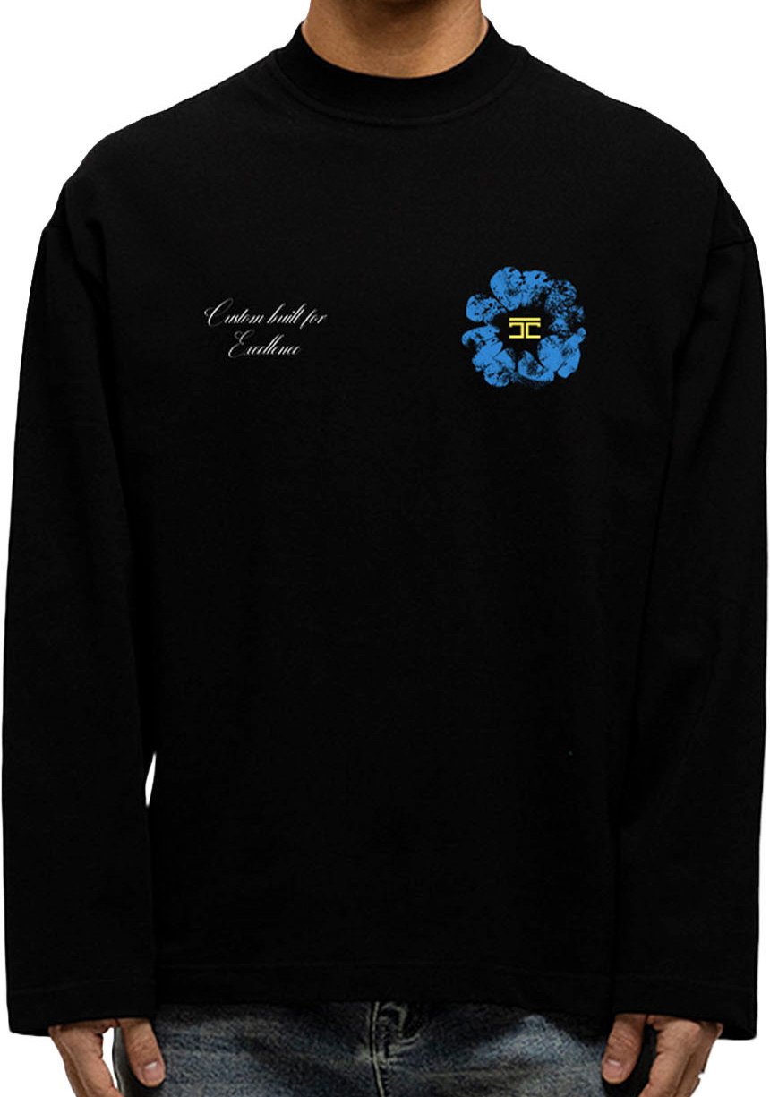 JORCUSTOM Flowers Longsleeve T-Shirt Black Zwart