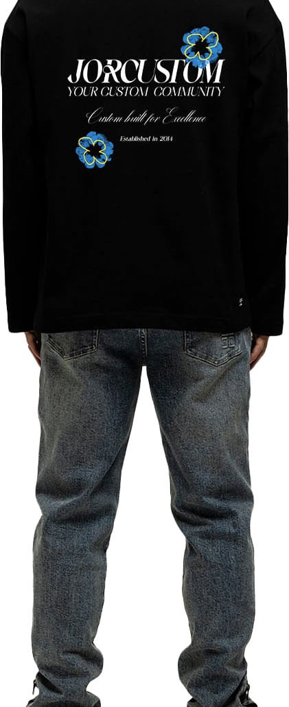 JORCUSTOM Flowers Longsleeve T-Shirt Black Zwart