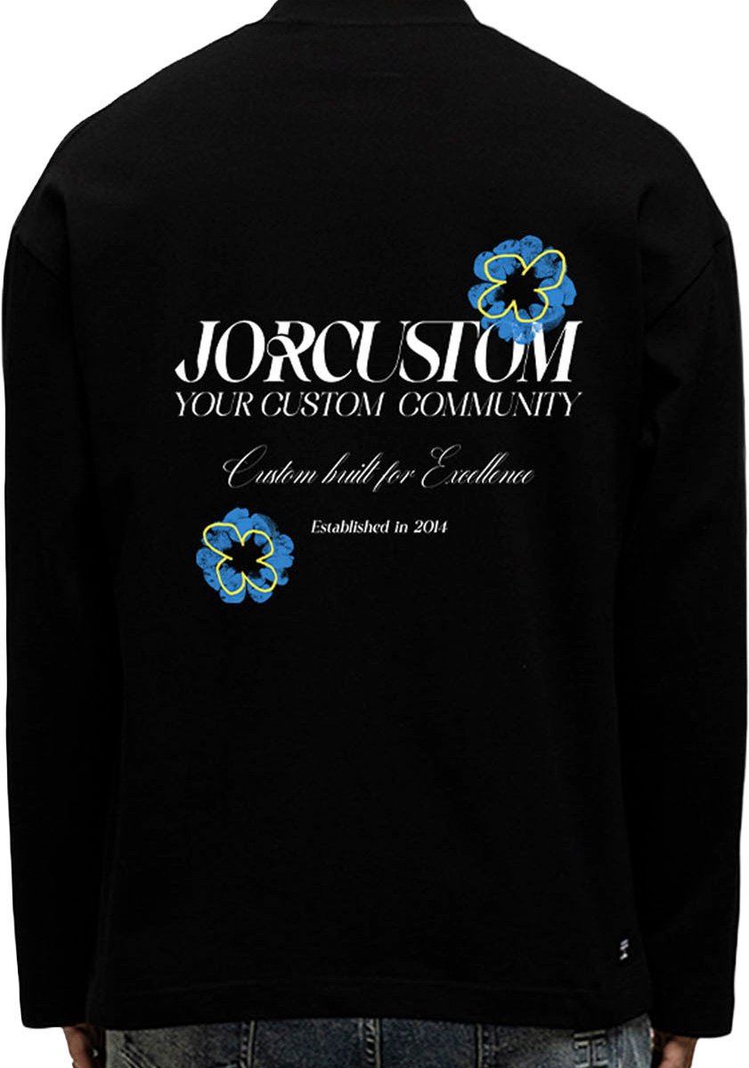 JORCUSTOM Flowers Longsleeve T-Shirt Black Zwart