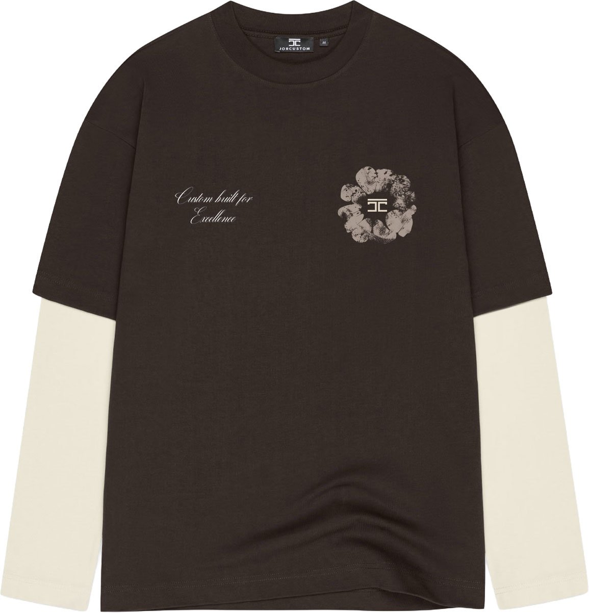 JORCUSTOM Flowers Dl Ls T-Shirt Brown-Creme Bruin