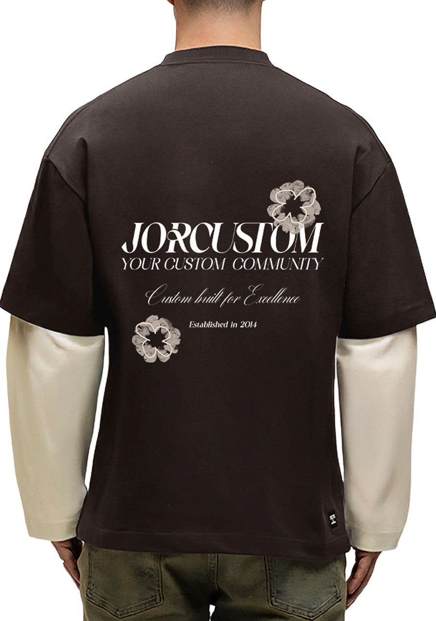 JORCUSTOM Flowers Dl Ls T-Shirt Brown-Creme Bruin