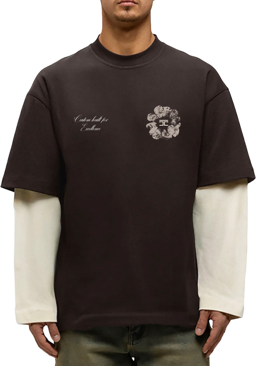 JORCUSTOM Flowers Dl Ls T-Shirt Brown-Creme Bruin