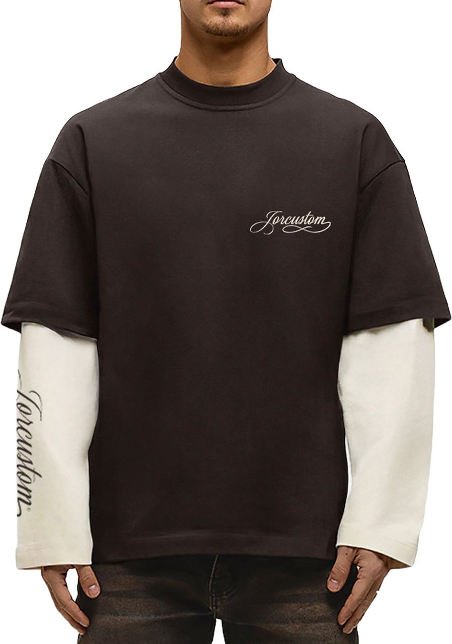 JORCUSTOM Handscri Dl Ls T-Shirt Brown-Creme Bruin