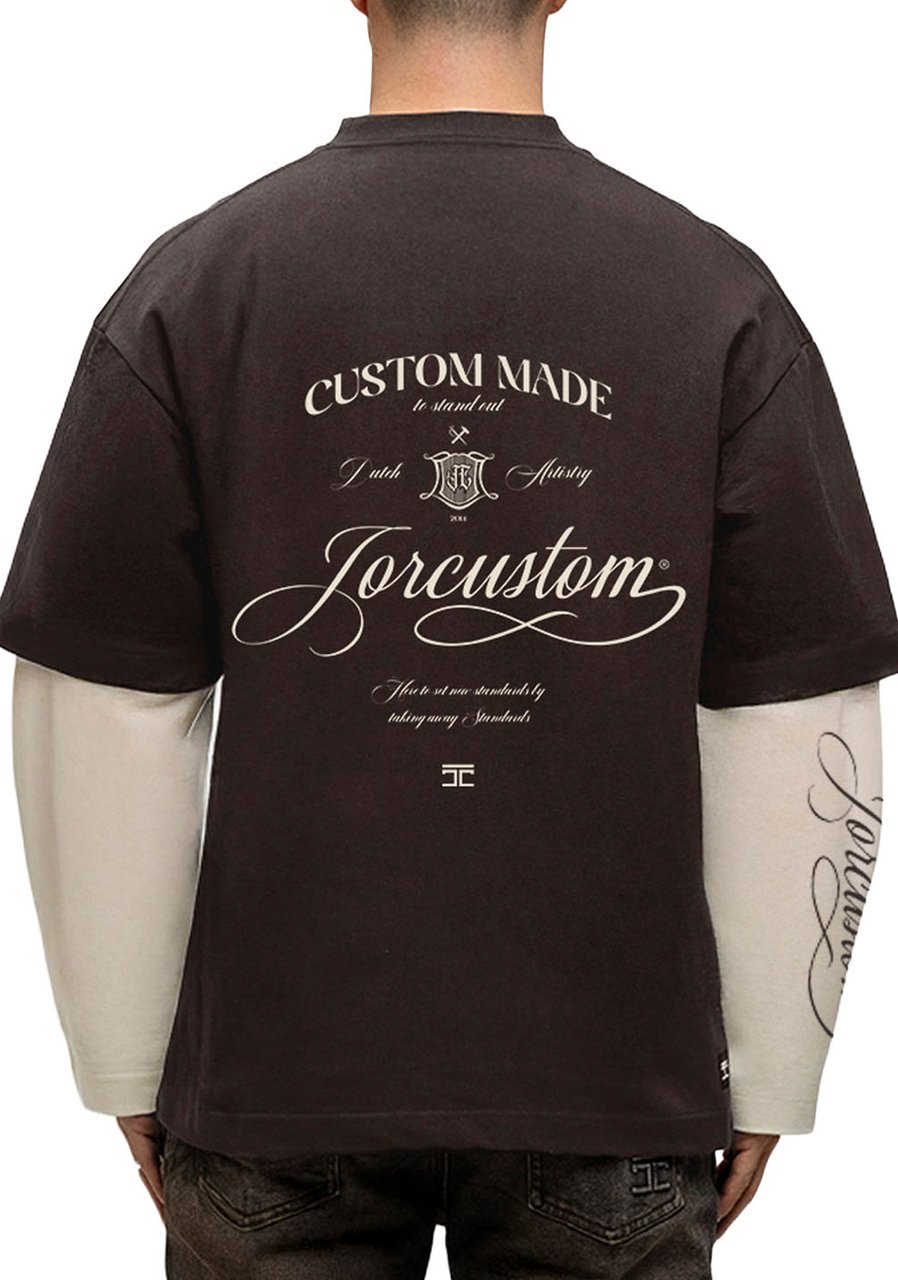 JORCUSTOM Handscri Dl Ls T-Shirt Brown-Creme Bruin
