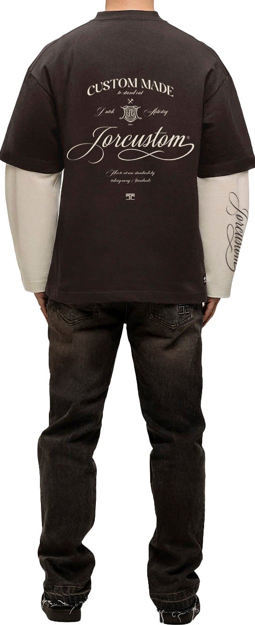 JORCUSTOM Handscri Dl Ls T-Shirt Brown-Creme Bruin