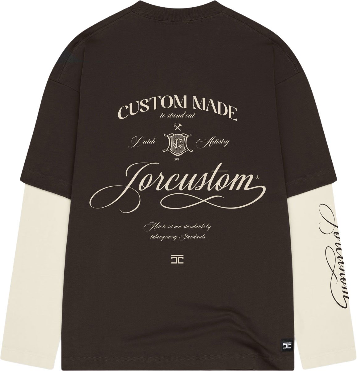 JORCUSTOM Handscri Dl Ls T-Shirt Brown-Creme Bruin