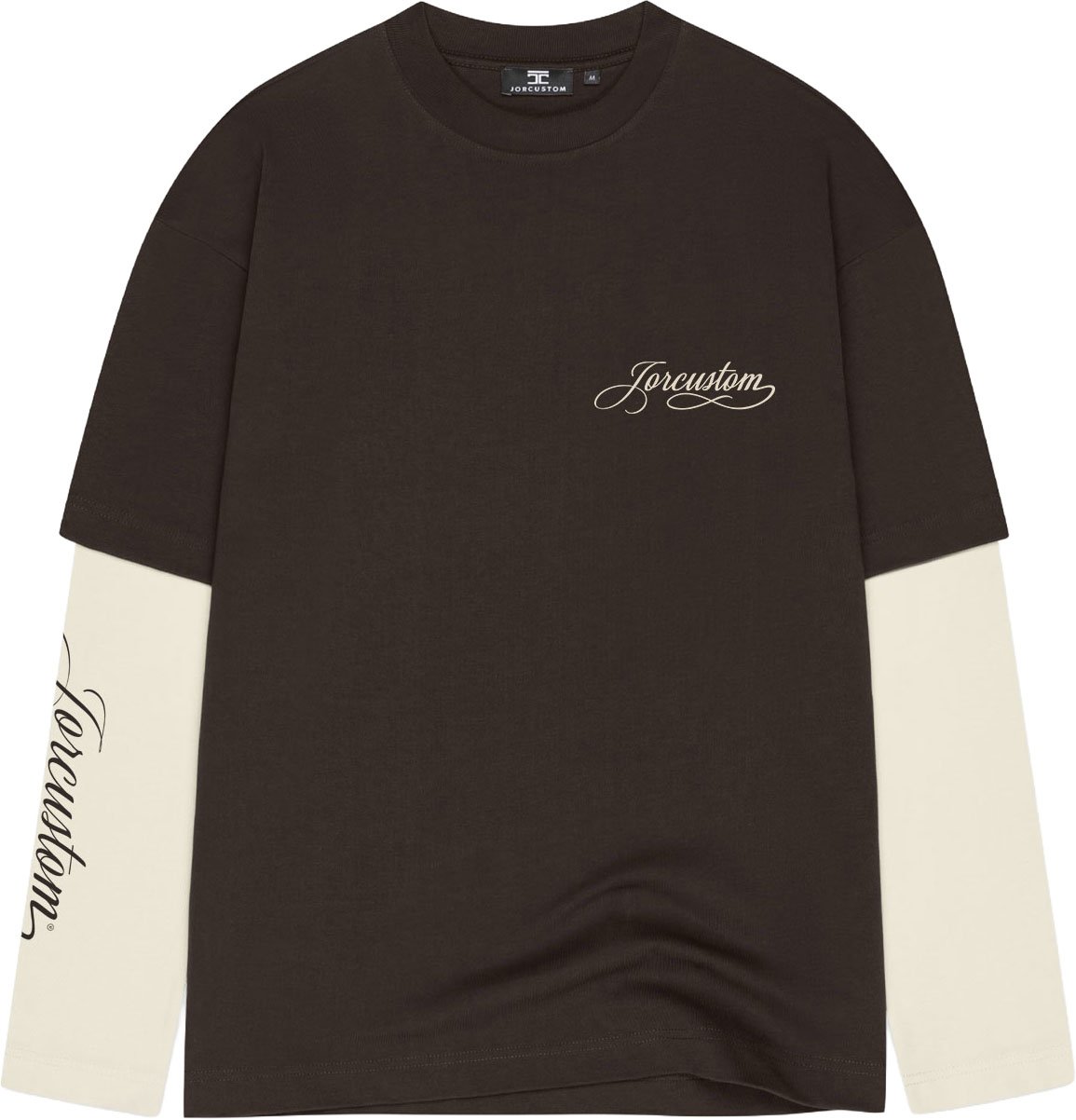 JORCUSTOM Handscri Dl Ls T-Shirt Brown-Creme Bruin