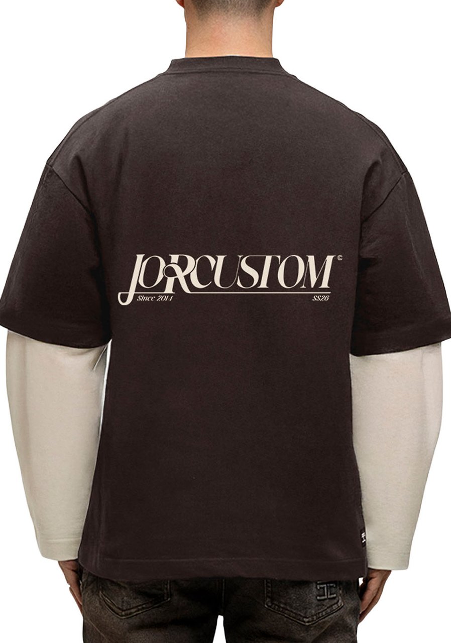 JORCUSTOM Script Dl Ls T-Shirt Brown-Creme Bruin