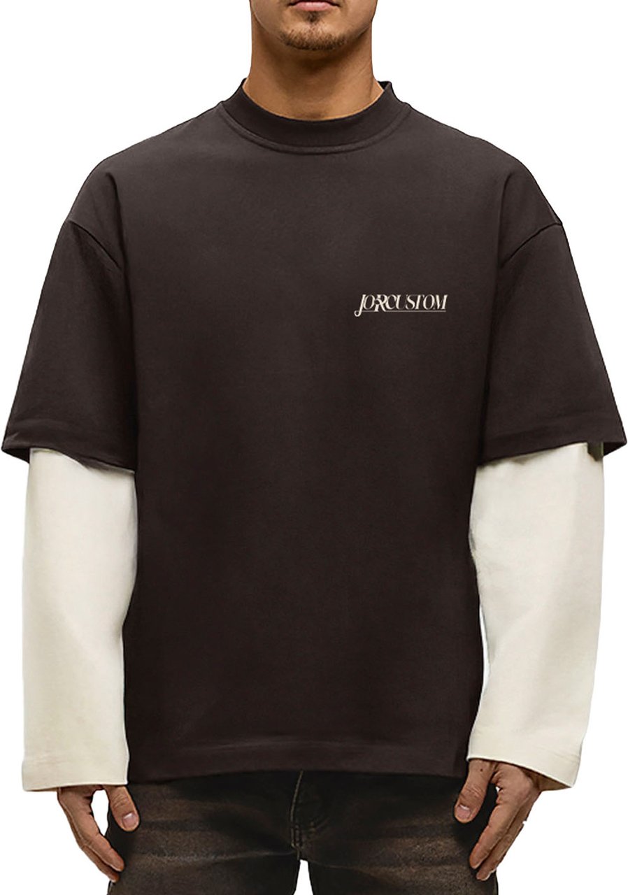 JORCUSTOM Script Dl Ls T-Shirt Brown-Creme Bruin