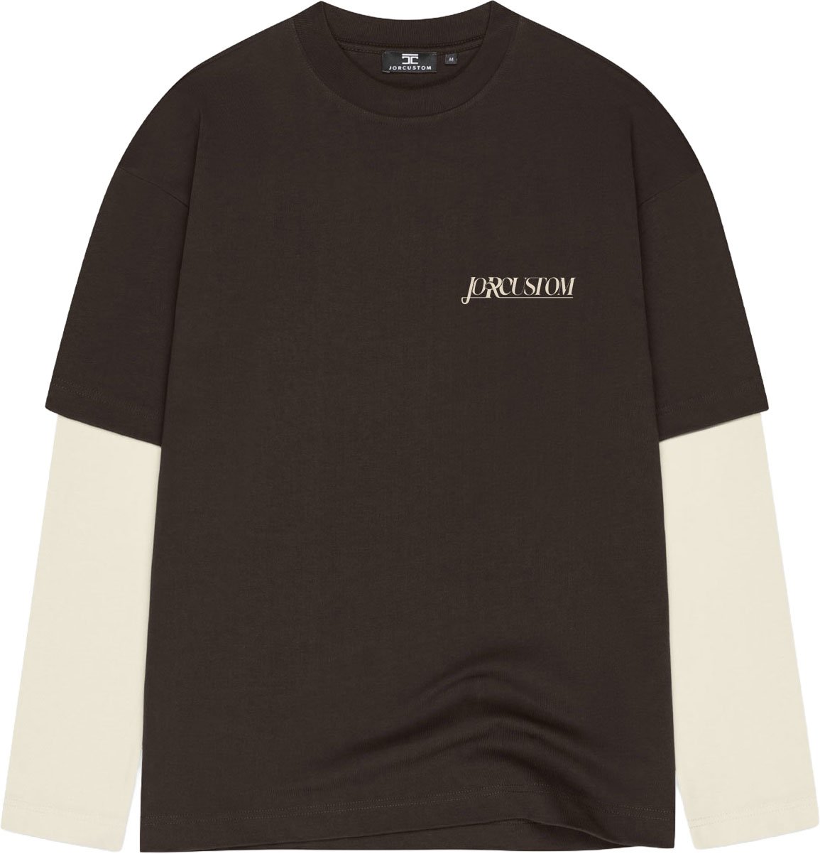 JORCUSTOM Script Dl Ls T-Shirt Brown-Creme Bruin