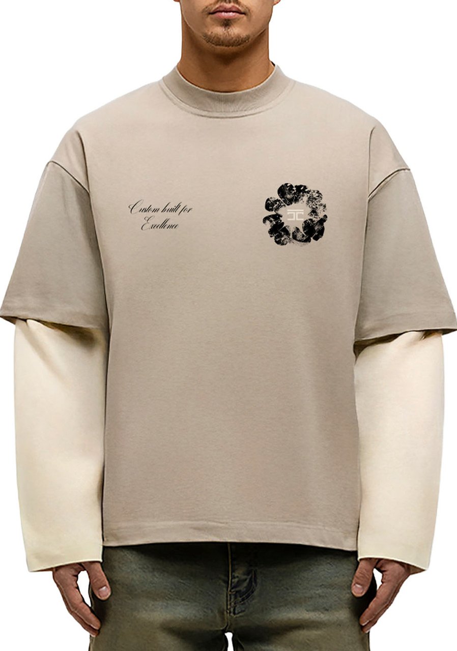 JORCUSTOM Flowers Dl Ls T-Shirt Taupe-Creme Taupe
