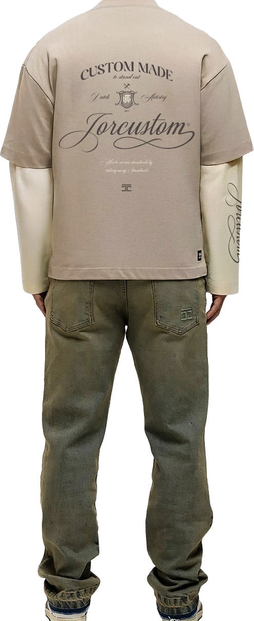 JORCUSTOM Handscri Dl Ls T-Shirt Taupe-Creme Taupe