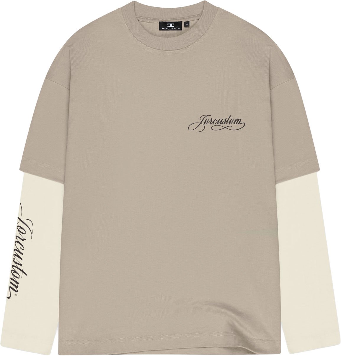 JORCUSTOM Handscri Dl Ls T-Shirt Taupe-Creme Taupe