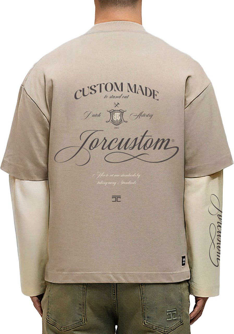 JORCUSTOM Handscri Dl Ls T-Shirt Taupe-Creme Taupe