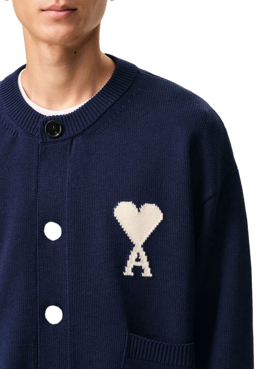 AMI Paris Cardigan Big Heart Blu Blauw