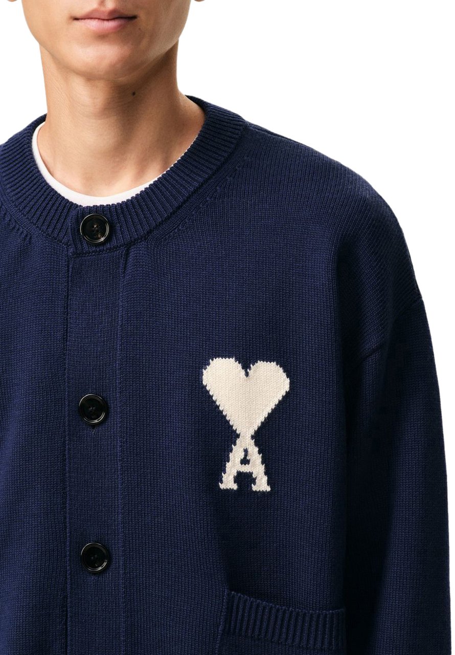 AMI Paris Cardigan Big Heart Blu Blauw