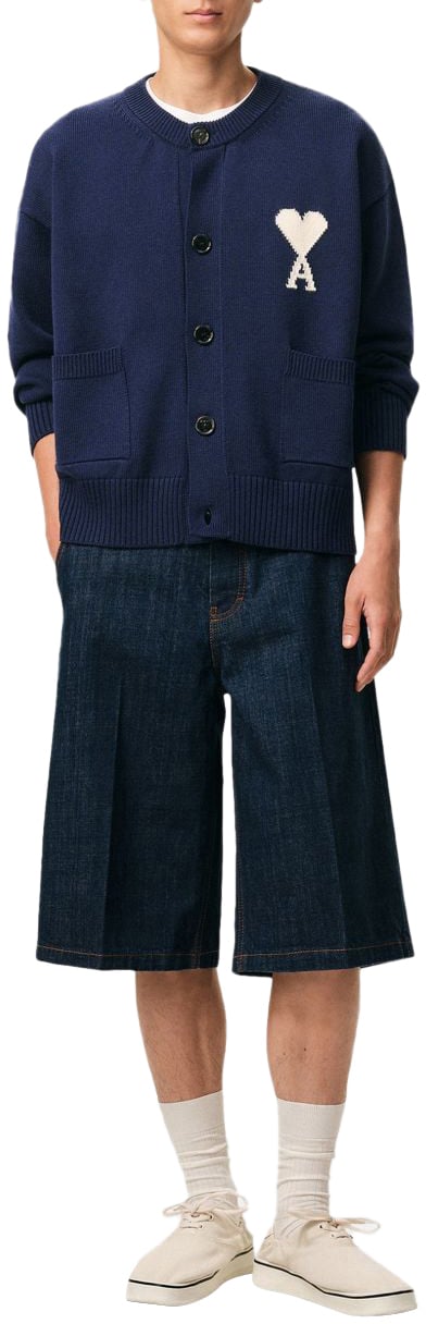 AMI Paris Cardigan Big Heart Blu Blauw