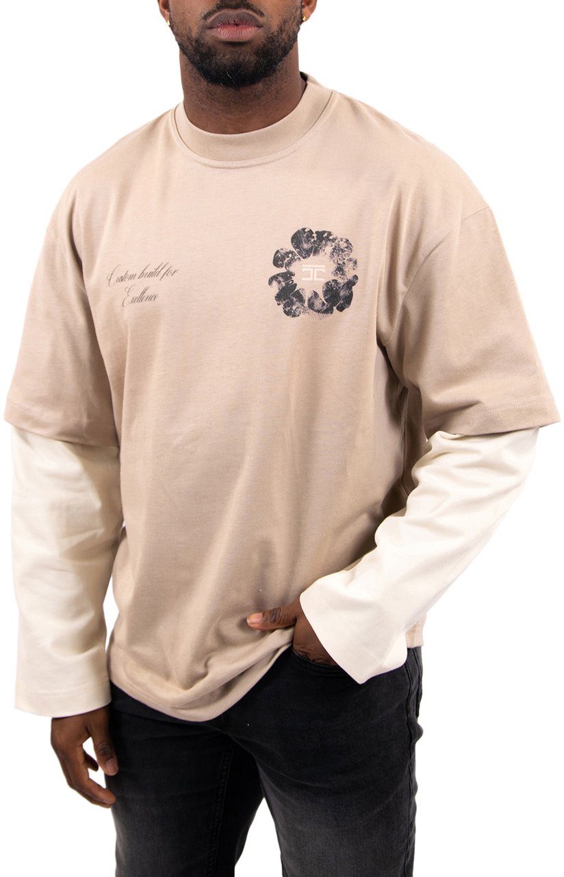 JORCUSTOM Flowers Double Layered Longsleeve T Beige