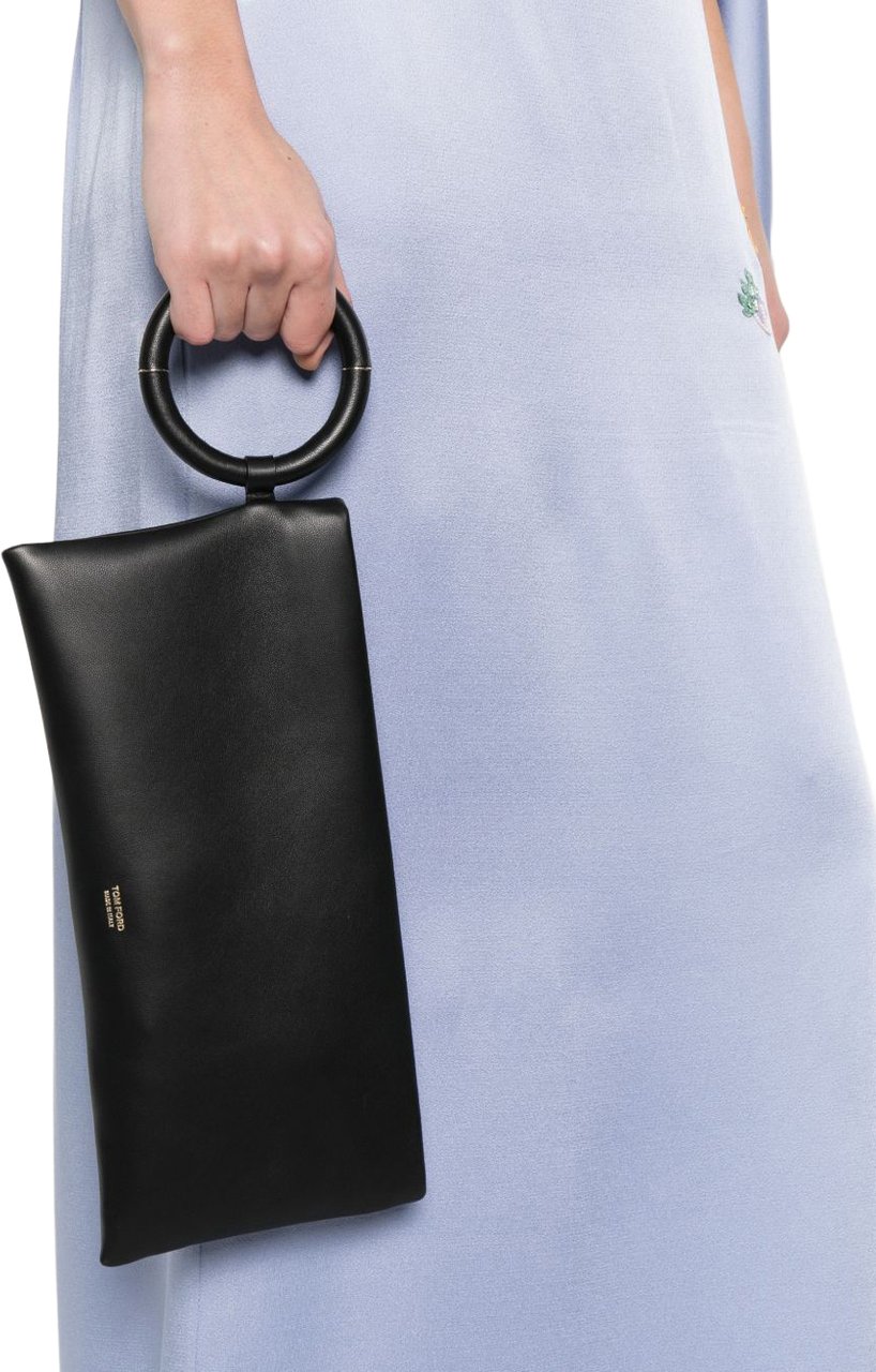 Tom Ford Ring Leather Clutch Nero Zwart
